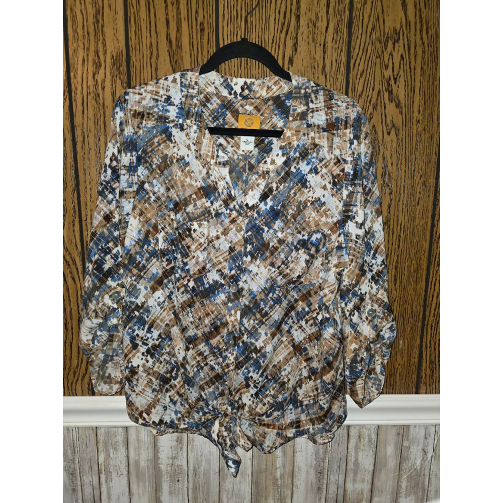 Women's Ruby Rd. Brown & Blue Abstract Blouse, Size L